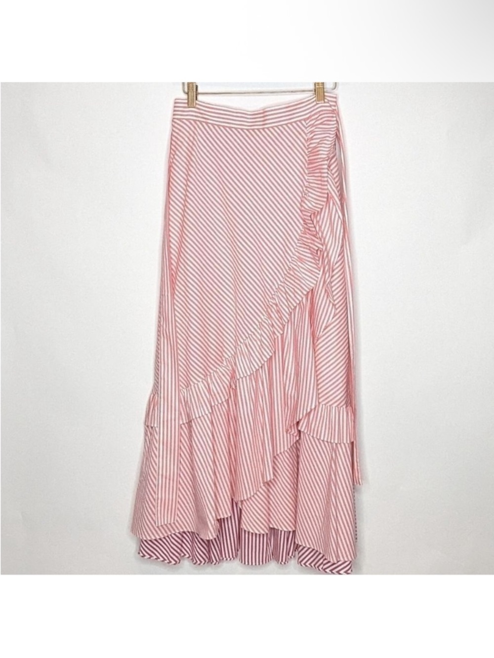 Anthropologie Maeve Penny Ruffled Pink Stripe Maxi Skirt Small - Picture 2 of 7
